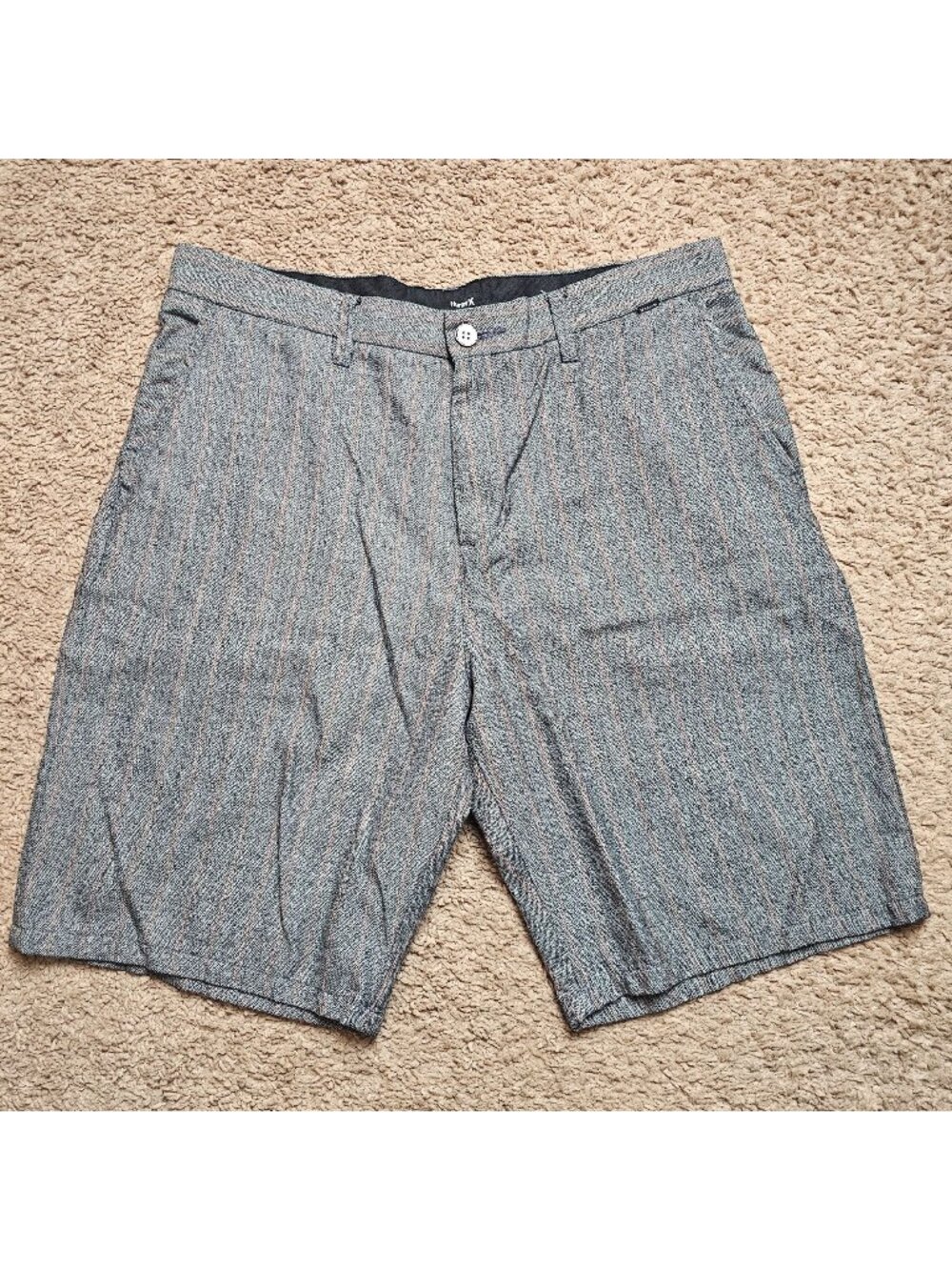 Hurley Chino Shorts Mens 34 34x10 Gray Pinstripe Flat Front Polyester Blend